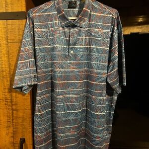 Greg Norman Collection Blue and Red Abstract Stripe Polo